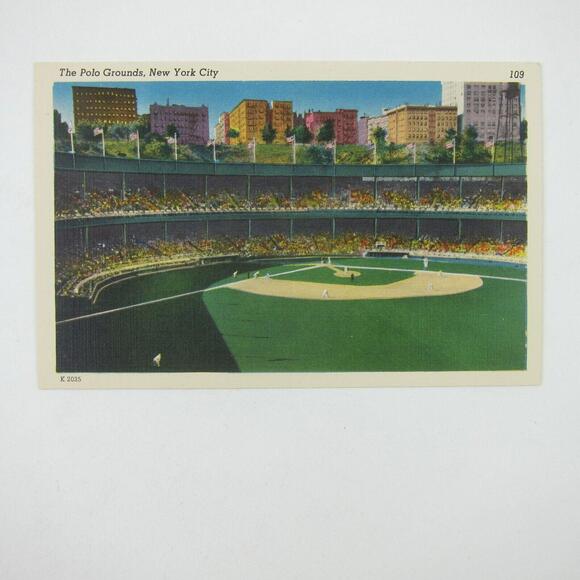 Linen Postcard Polo Grounds Baseball Stadium New York Giants MLB Vintage - Picture 1 of 12